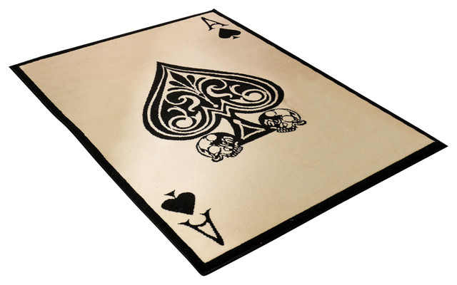 640x400 Retro Funky Ace Of Spades Rug, Black And White