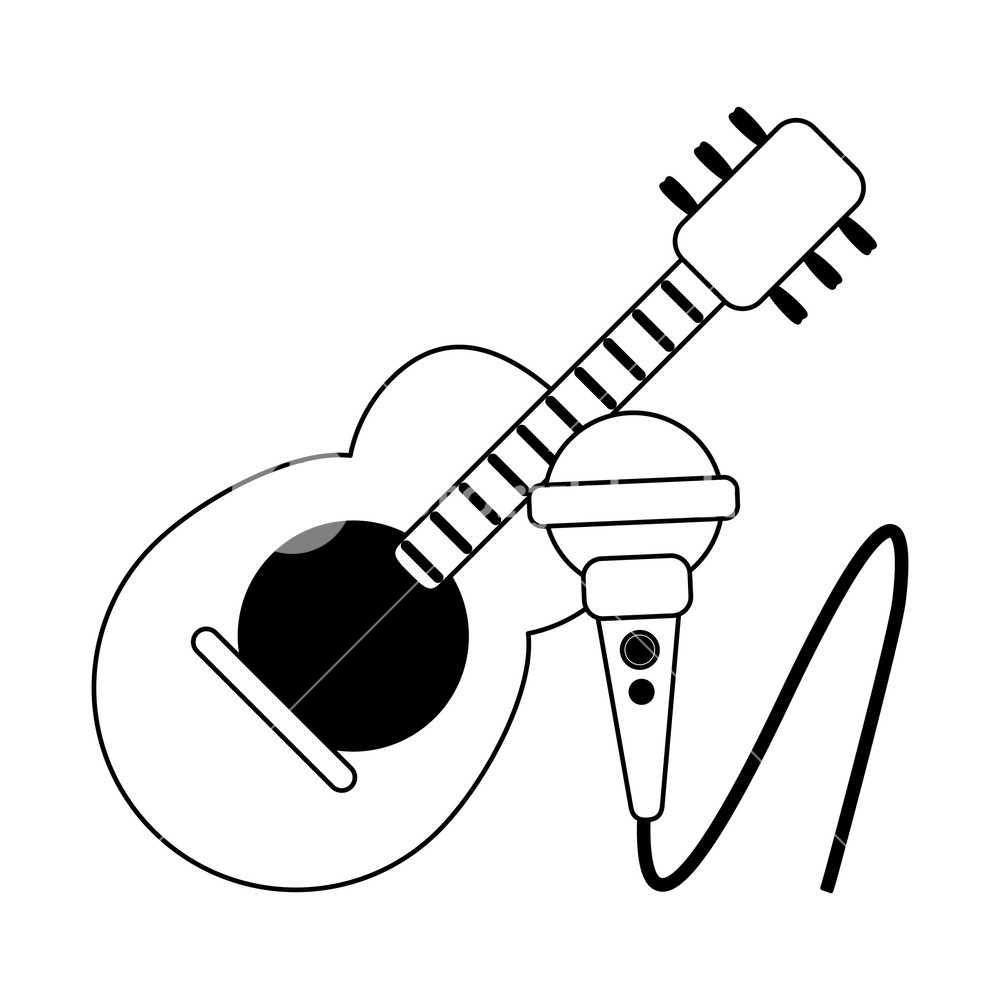 1000x1000 Acoustic Guitar And Microphone Cartoon Vector Illustration Graphic