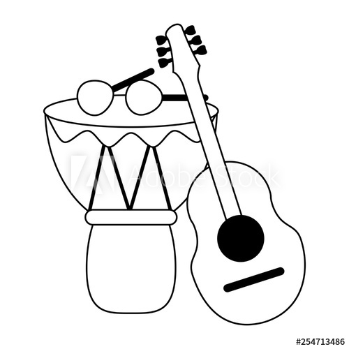 500x500 Music Instruments Acoustic Guitar And Drum With Sticks In Black