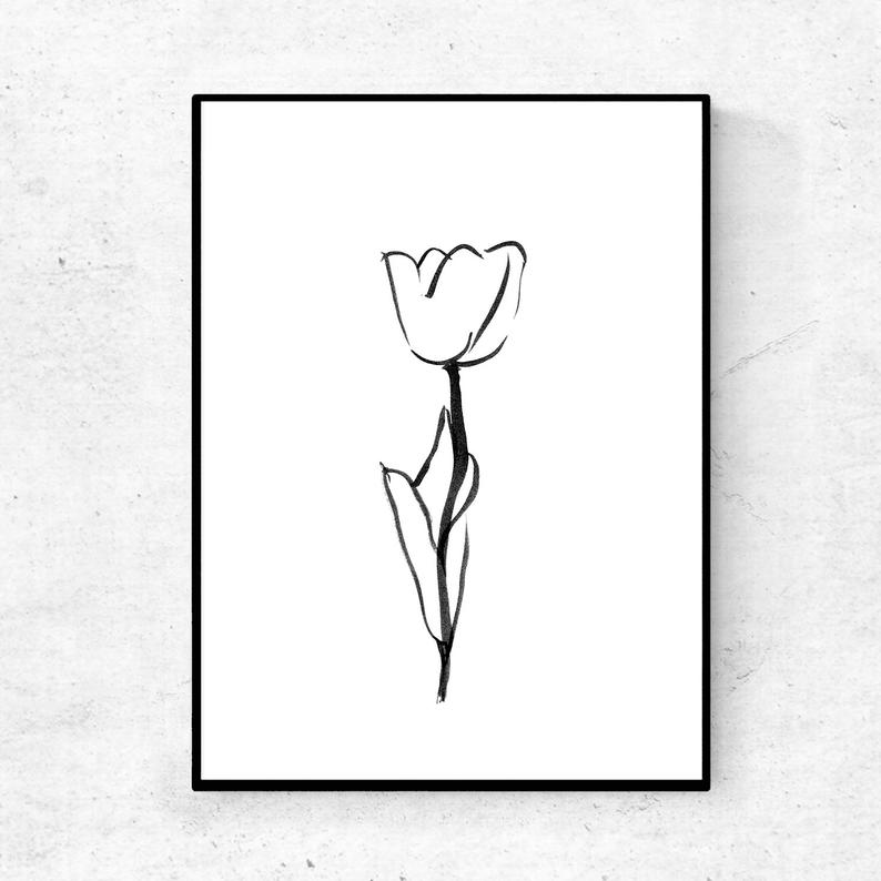 794x794 Black White Modern Flower Print Floral Art Sketch Digital Etsy
