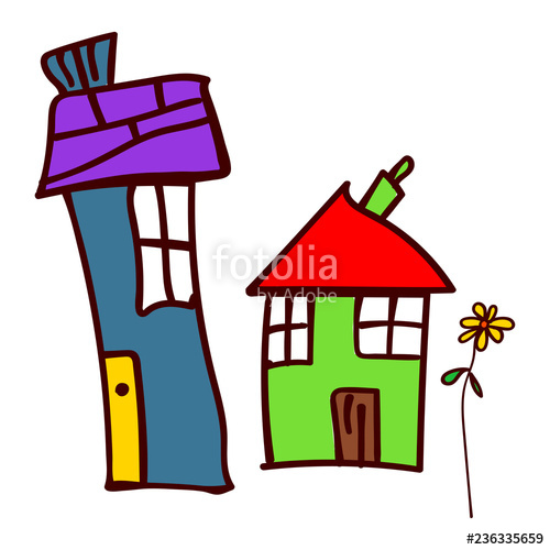 500x500 Two House And Flower In Style Of Childrens Drawing Stock Image