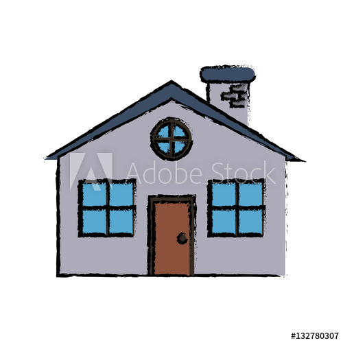 500x500 Drawing Family House Detailed Traditional Chimney Vector