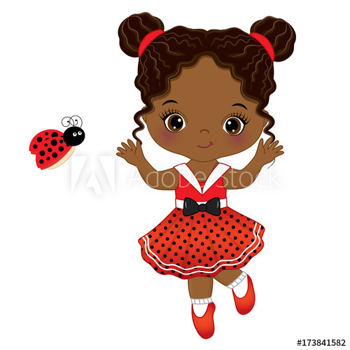 500x500 Vector Cute Little African American Girl With Ladybug