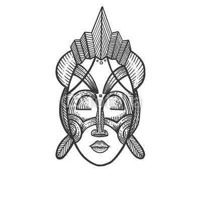 400x400 African Mask Of Savages Sketch Engraving Vector Illustration