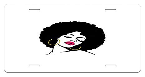 466x248 Lunarable Black Woman License Plate, Woman With Afro