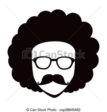 450x470 Man Afro Glasses Cartoon Isolated Flat Icon With Black And White