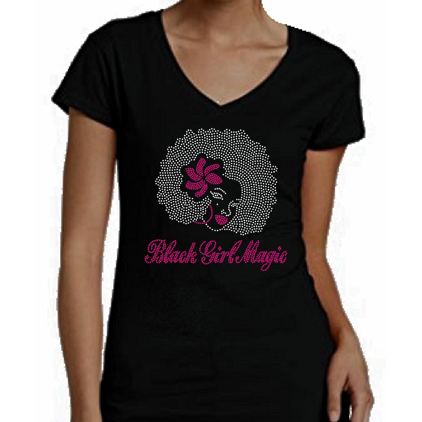 1400x1400 Black Girl Magic Afro Girl Rhinestone T Shirt Zoe And Eve