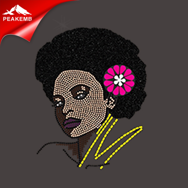 650x650 wholesale afro girl heat transfer rhinestone for garment