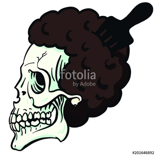 500x500 cool hip hop vector skull with afro hair and afro comb stock