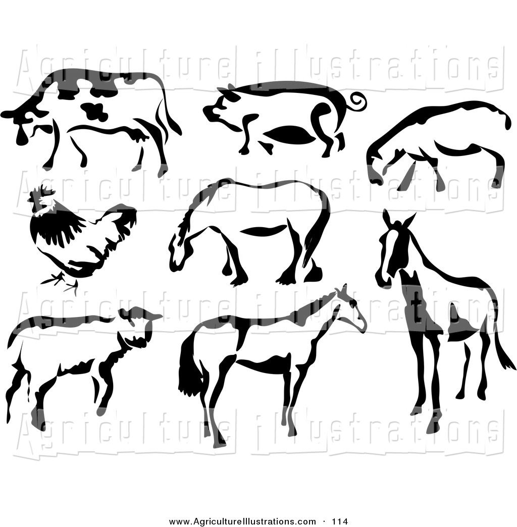 1024x1044 Agriculture Clipart Of Black And White Eight Cow, Pig, Sheep