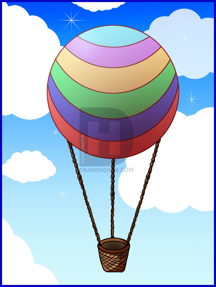 840x1116 How To Draw A Hot Air Balloon, Step
