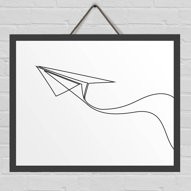 794x794 Minimalist Art Print Black And White Paper Airplane Line Etsy