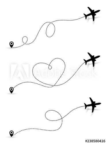 372x500 Set Of Love Travel Route Black Airplane Line Path Icon Of Air