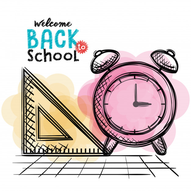 626x626 Alarm Clock And Rule Back To School Drawing Vector Premium Download