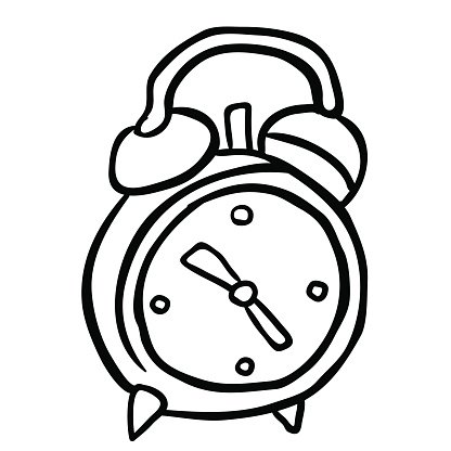 416x416 Black And White Alarm Clock Cartoon Premium Clipart