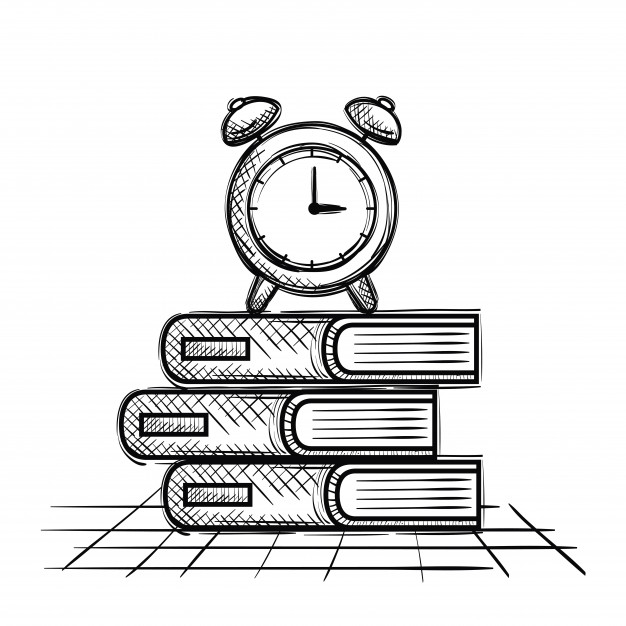 626x626 Pile Books And Alarm Clock School Supplies Drawing Vector