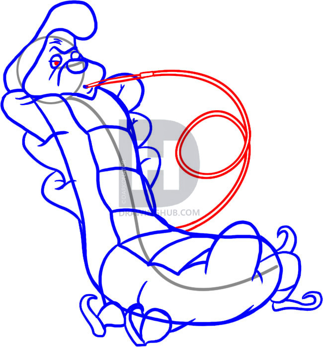 650x699 How To Draw Caterpillar, Alice In Wonderland, Step