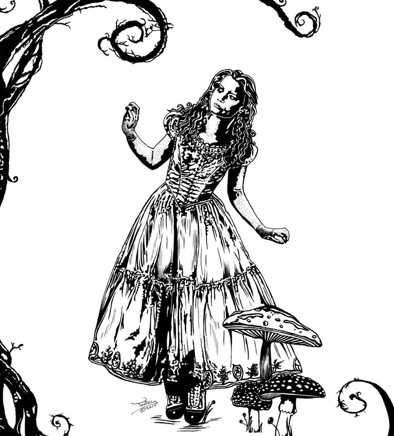 794x878 Alice In Wonderland Print Pen Drawing Etsy