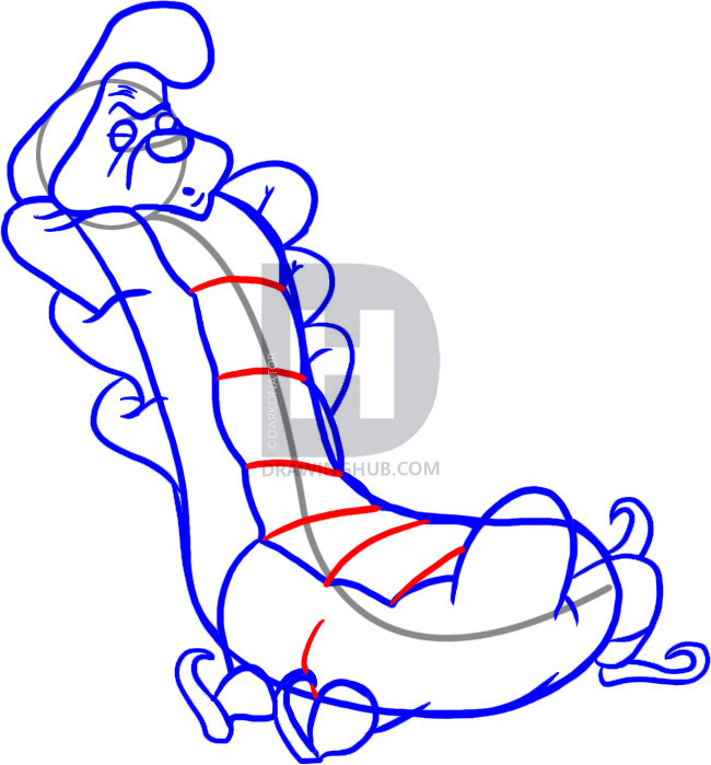 650x699 How To Draw Caterpillar, Alice In Wonderland, Step