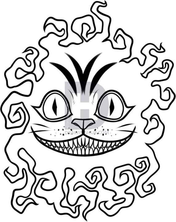 572x720 How To Draw The Cheshire Cat Tattoo, Step