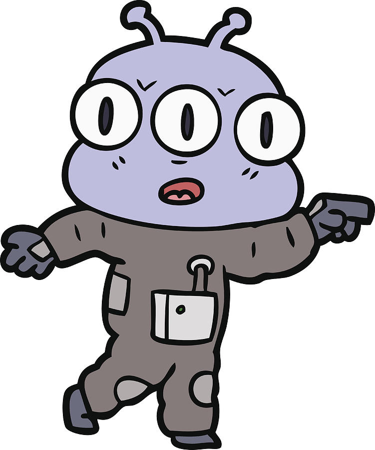 751x900 Cartoon Three Eyed Alien Pointing Drawing