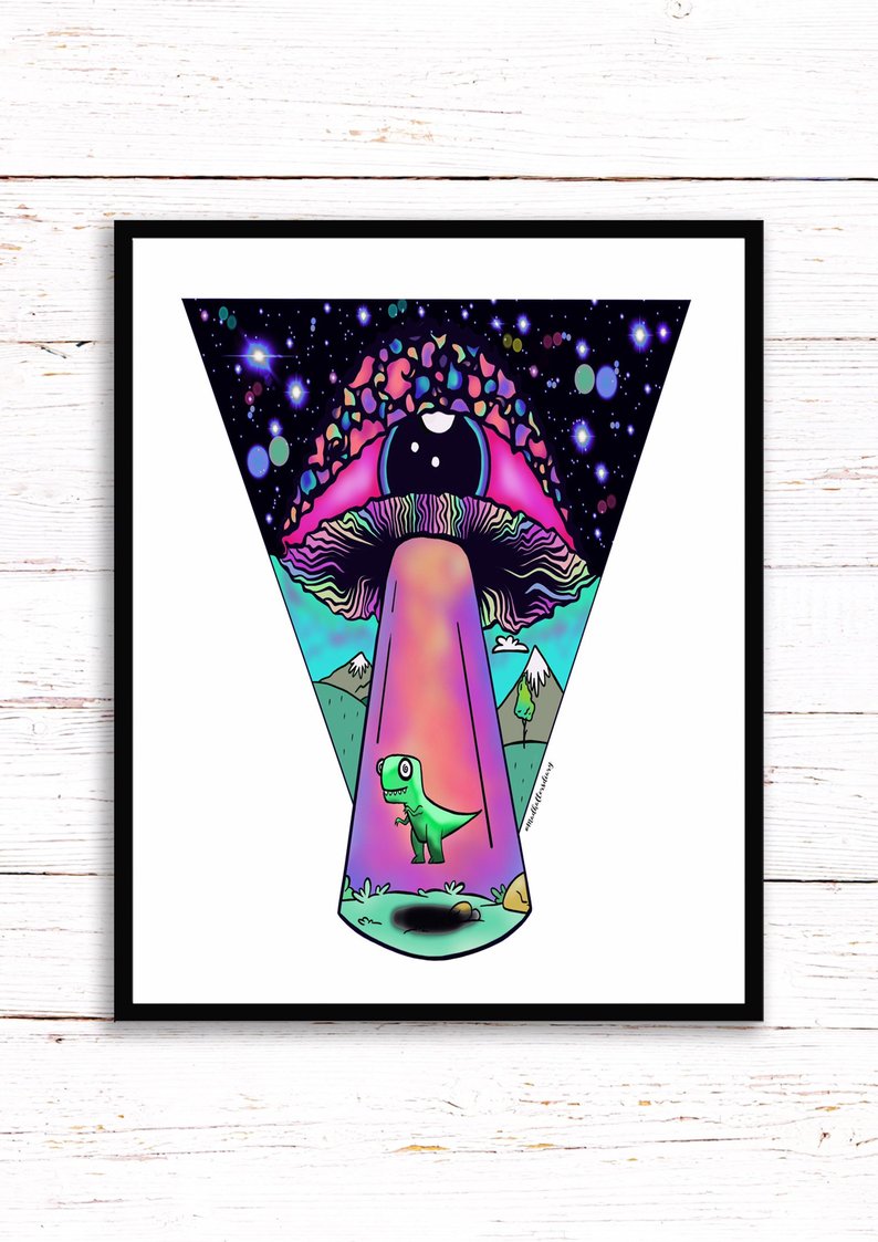 794x1123 alien mushroom eyeball dinosaur spaceship abduction print etsy