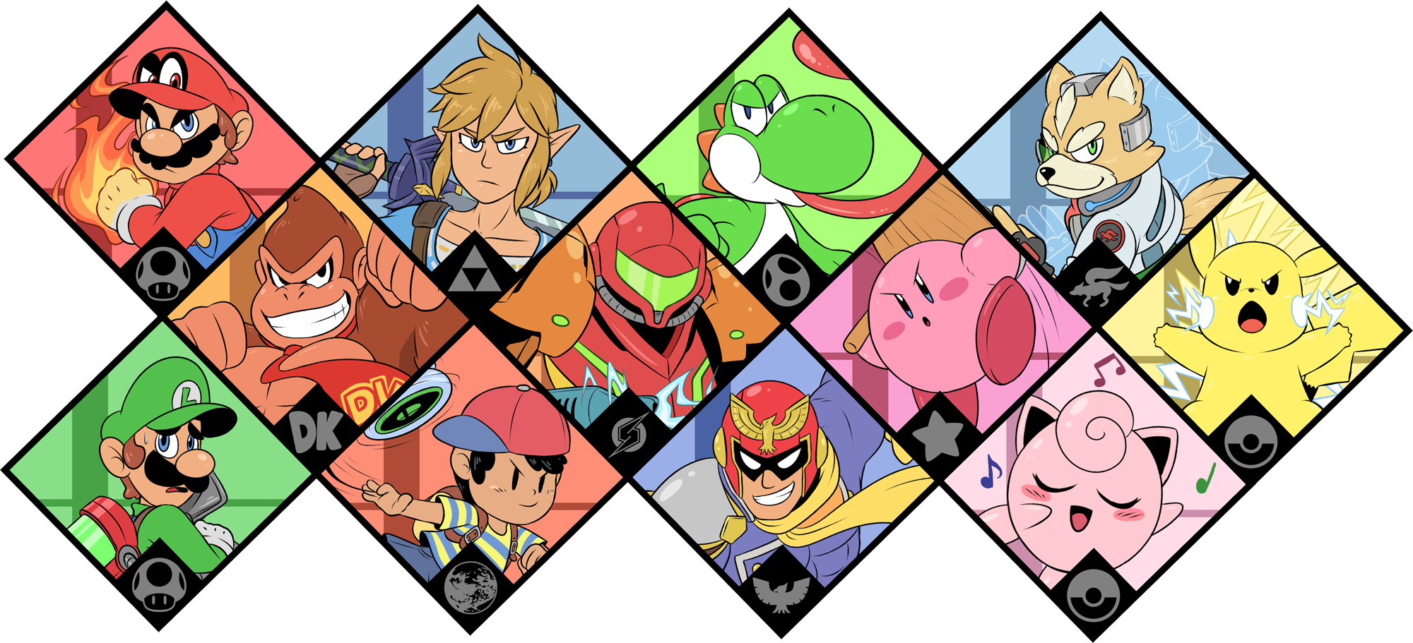 2000x911 drawing all the smash fighters in the series! here's the original