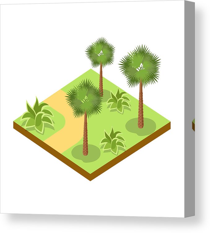 678x750 Park Alley With Bushes And Palm Trees Icon Canvas Print Canvas