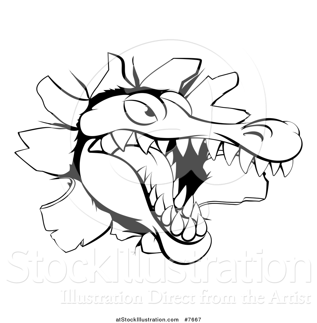 1024x1044 Vector Illustration Of A Black And White Snapping Alligator