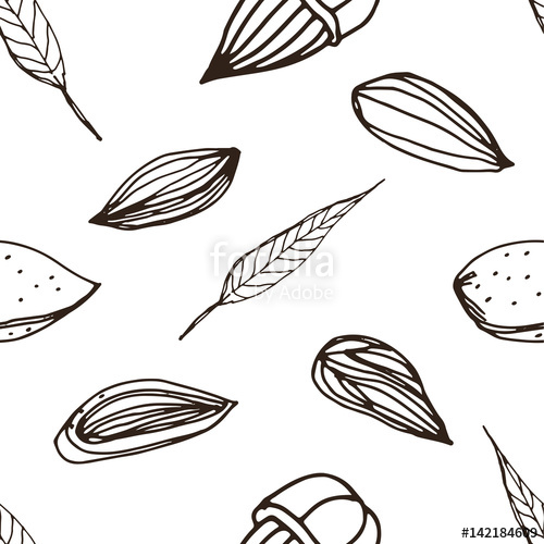 500x500 Nut Seamless On White Background Hand Drawn Contour Pattern