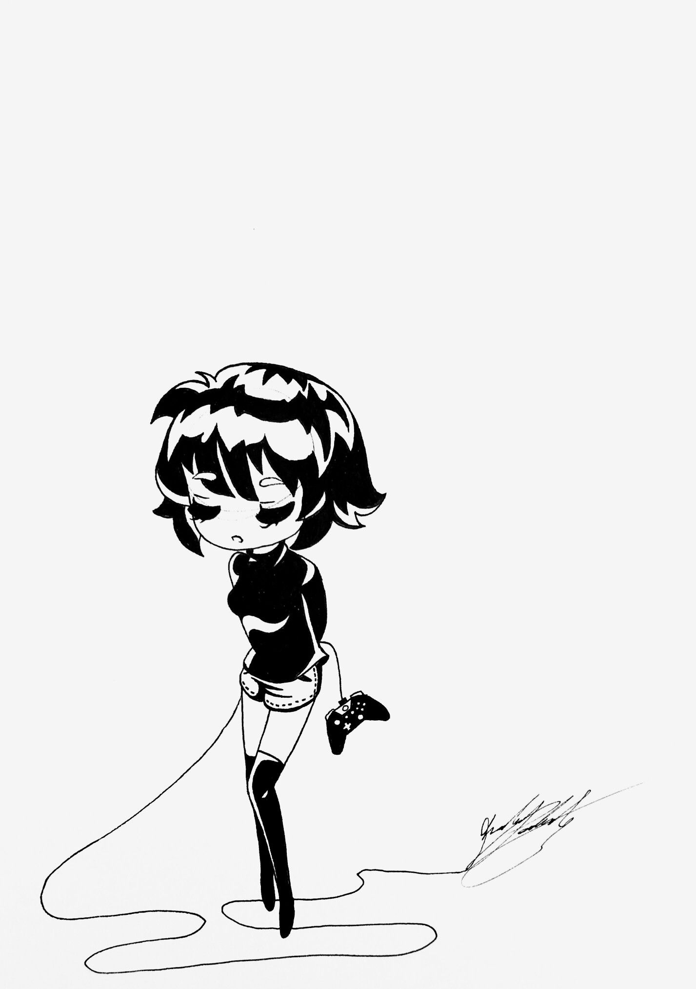 1427x2027 Quick Drawing Of A Lonely Little Gamer Girl Holding A Controller