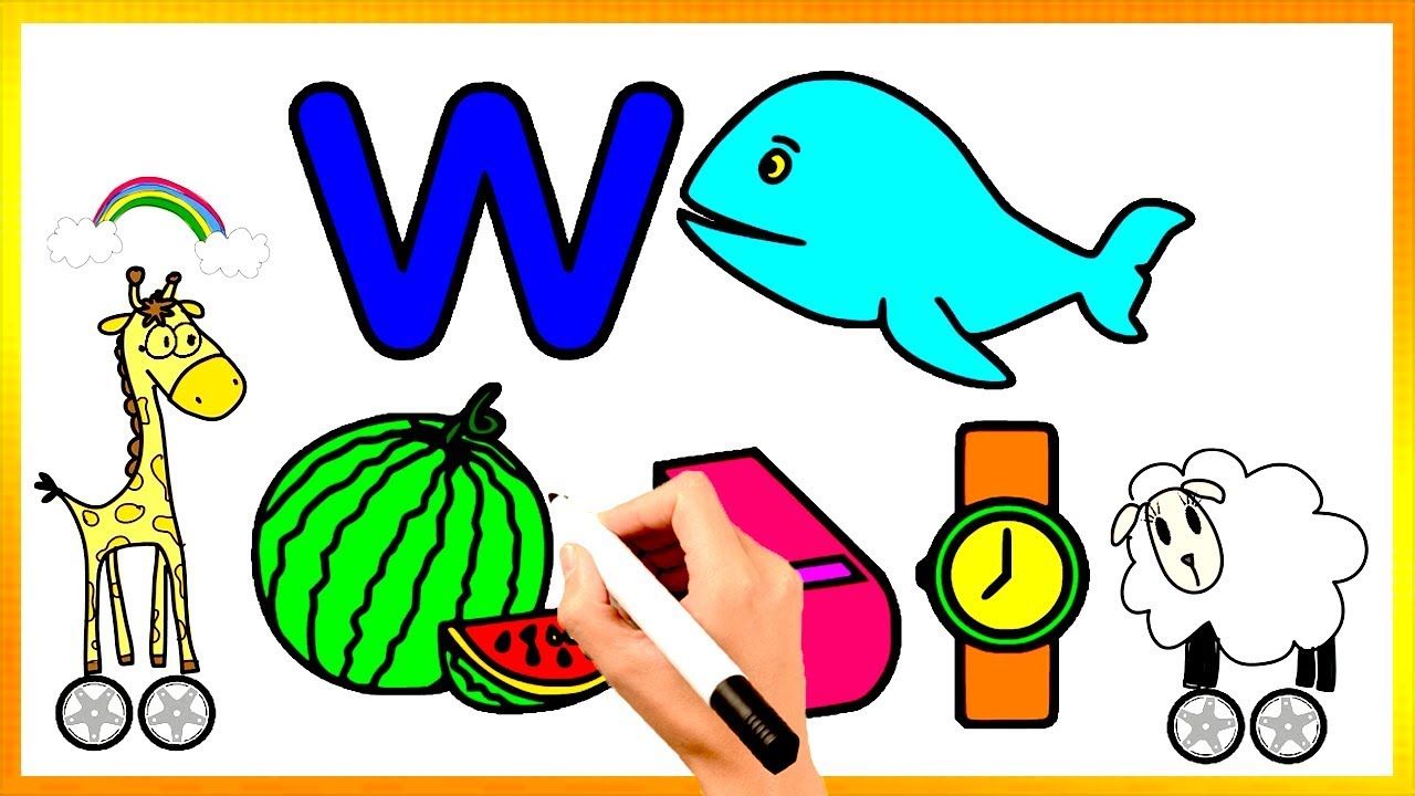 1280x720 Drawing Alphabet W For Watermelon Whale Coloring Book Kids Learn