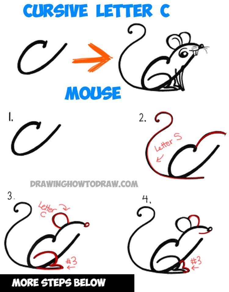 750x956 How To Draw A Cartoon Mouse From Cursive Letter A Shape Drawing
