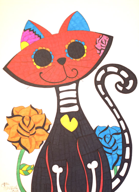 570x787 Sugar Skull Cat, Inch Drawing, Day Of The Dead Cat, Dia De