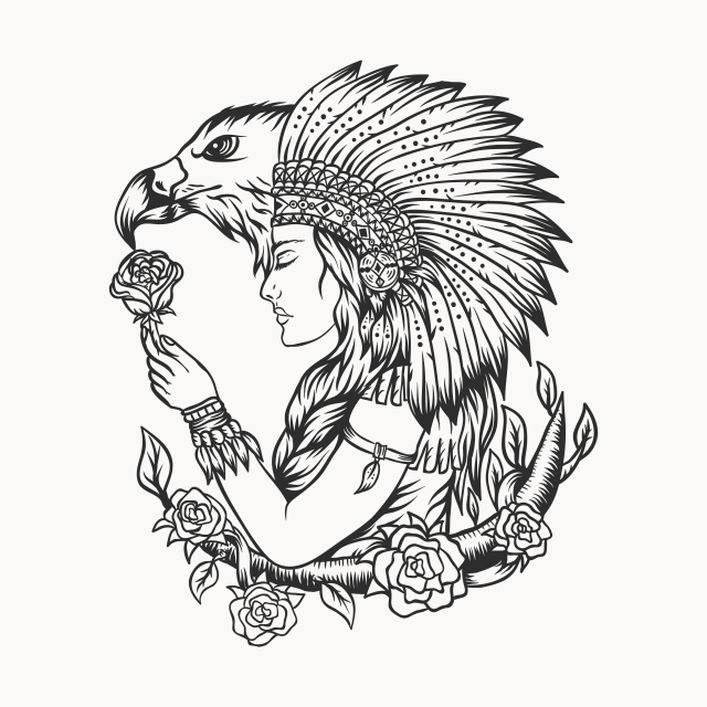 640x640 Female Native American Eagle Vector Illustration, American, Animal