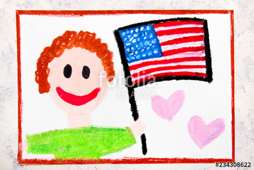 500x334 Colorful Drawing Happy Man Holding American Flag Flag
