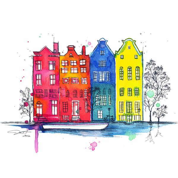 600x600 watercolor and pen travel amsterdam illustration