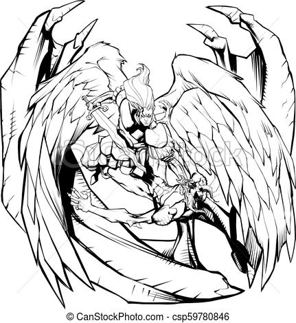 431x470 Angel Versus Devil Line Art Line Art Illustration Of Archangel