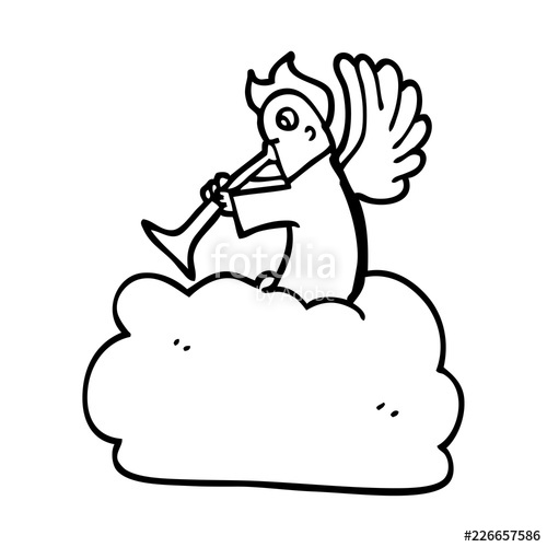 500x500 Line Drawing Cartoon Angel On Cloud With Trumpet Stock Image
