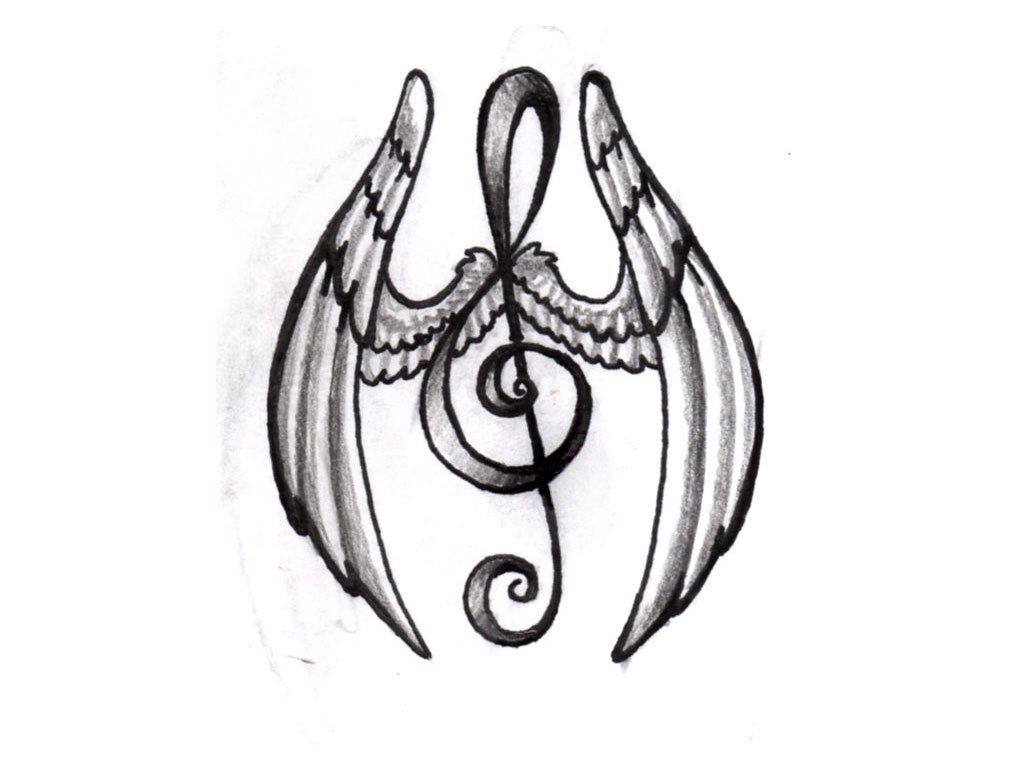 1024x768 Gothic Angel Tattoo Sketch In Real Photo Pictures Images