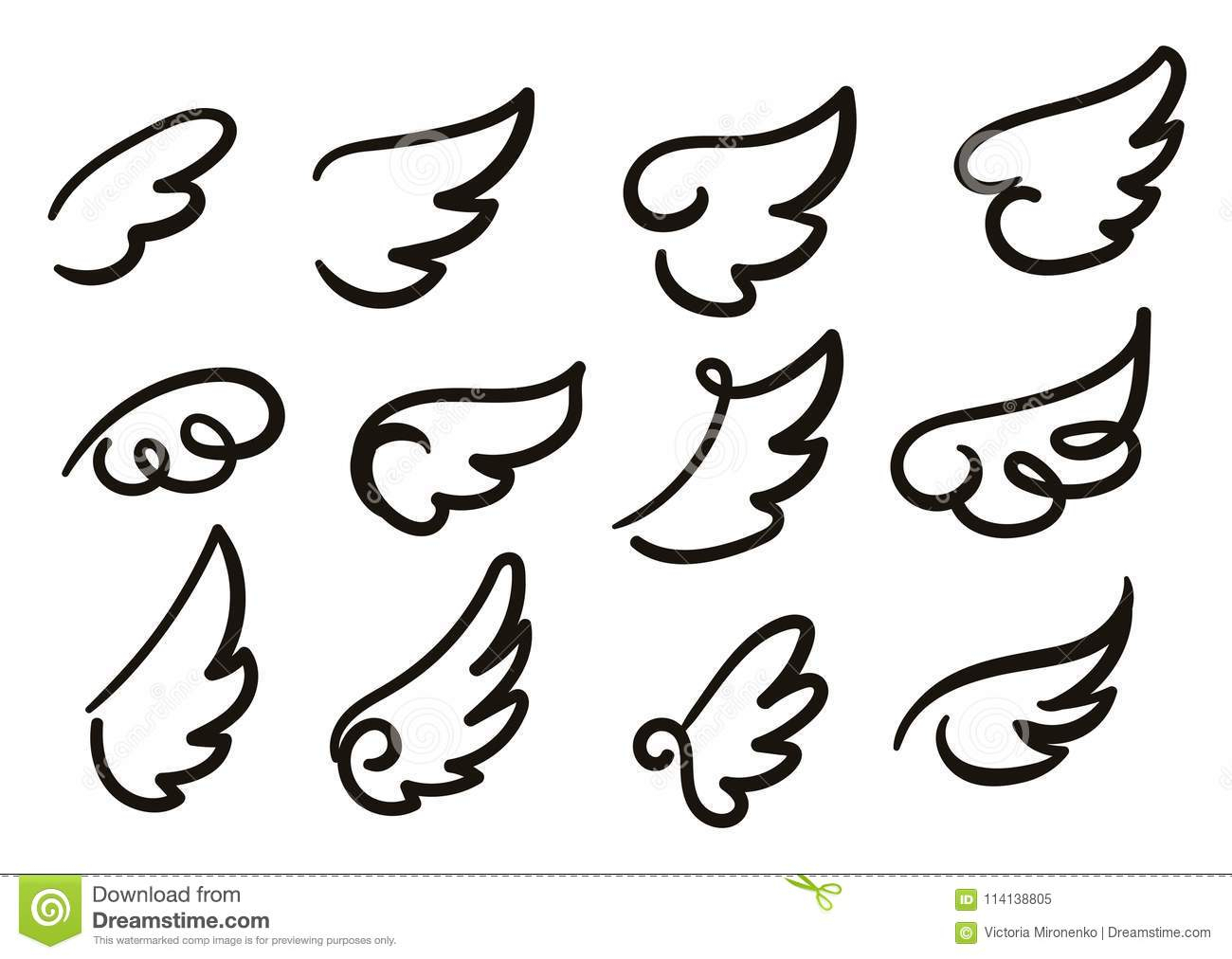 1300x1012 Cartoon Wings Drawing And Angel Wings Sketch Set Hand Drawn