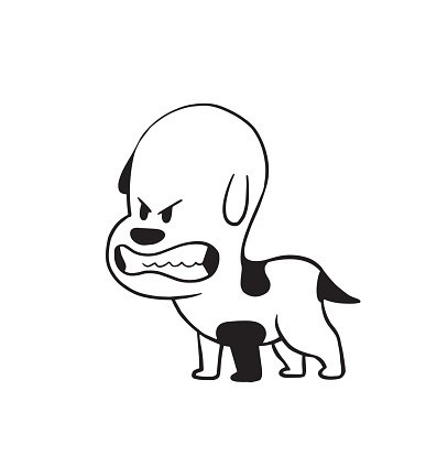 407x424 Funny Little Angry Dog Baring His Fangs, Monochrome Style Stock