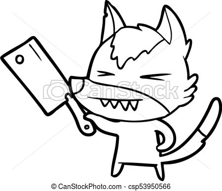 450x388 Angry Wolf Cartoon With Cleaver Clip Art Vector
