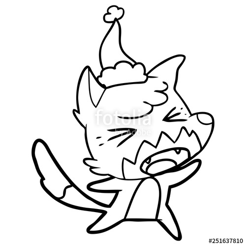 500x500 Angry Line Drawing Of A Fox Wearing Santa Hat Stock Image