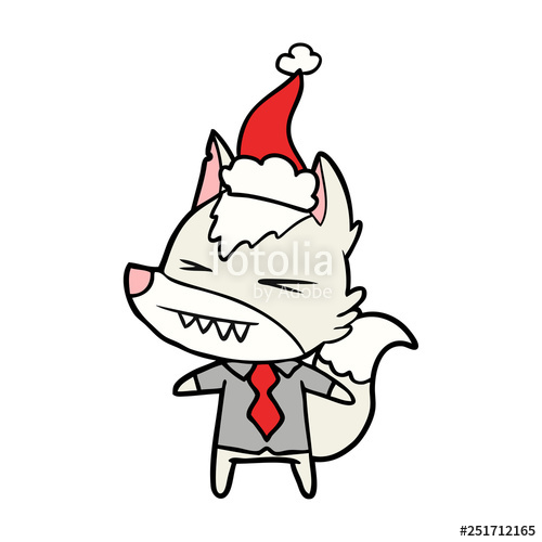 500x500 Angry Wolf Boss Line Drawing Of A Wearing Santa Hat Stock Image