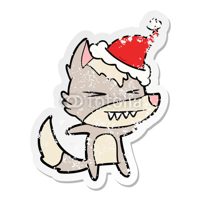 400x400 Angry Wolf Distressed Sticker Cartoon Of A Wearing Santa Hat Buy