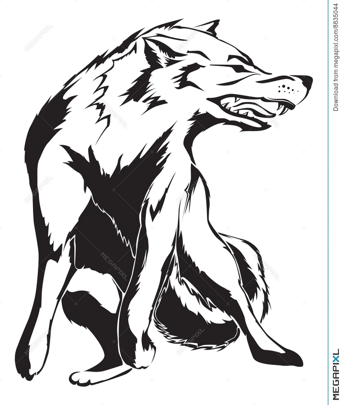 677x800 Angry Wolf Tattoo Design Illustration