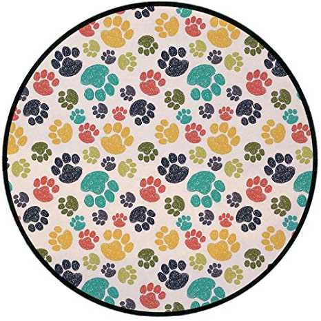 466x466 Printing Round Rug,dog Lover,cute Hand Drawn Paw Print