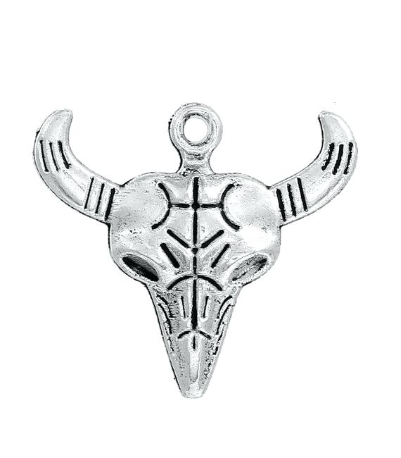 570x650 Image Longhorn Cow Skull Texas Drawing Silver Tone Metal