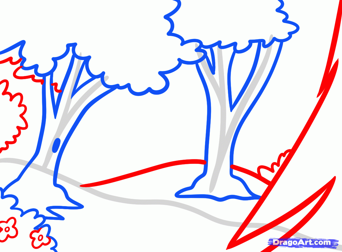 1133x835 How To Draw Forests, Forest Backgrounds, Step